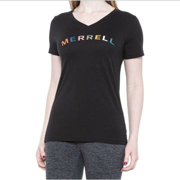 Merrell Tops - MERRELL Women's Arch Black Stonewash Short Sleeve V Neck T Shirt Size‎ XS New